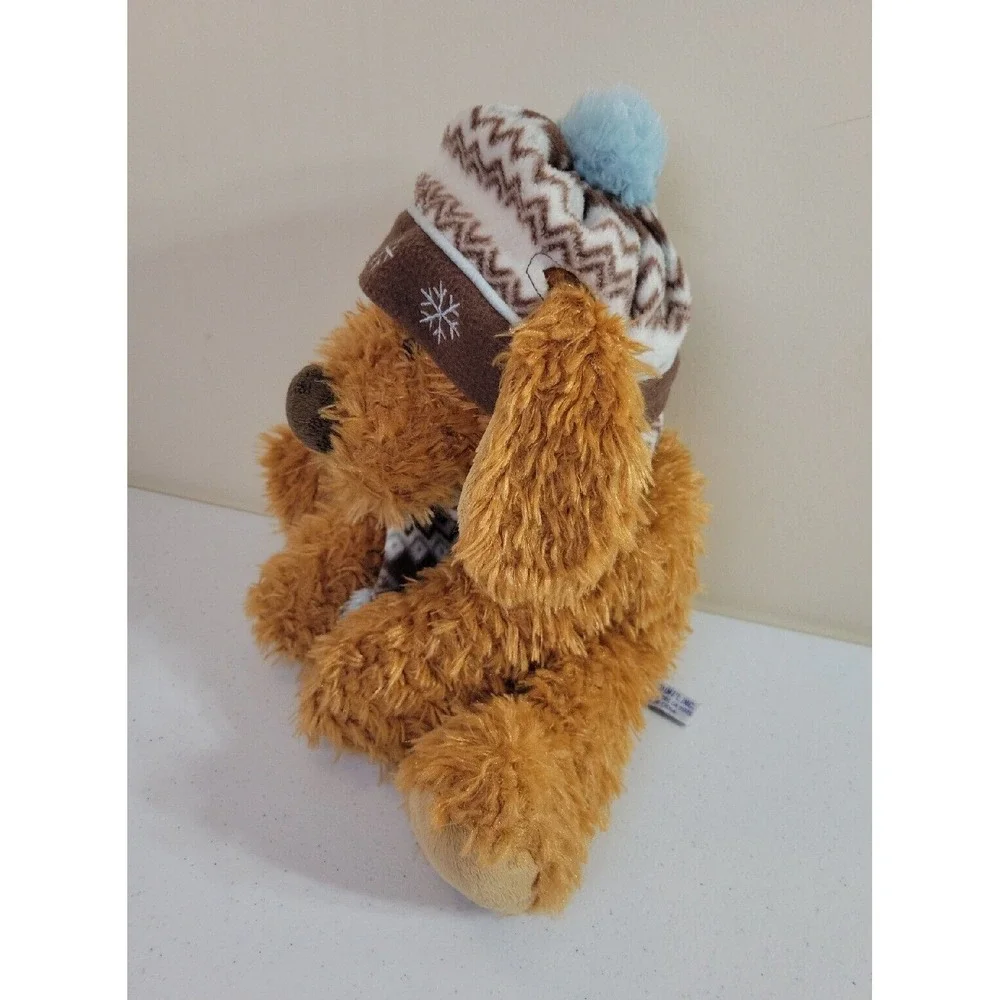 Hugfun Plush Puppy Dog Winter Hat Scarf Snowflake Shaggy Brown Tan Small